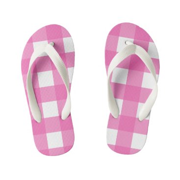 Kids Pink and White Buffalo Check Flip Flops