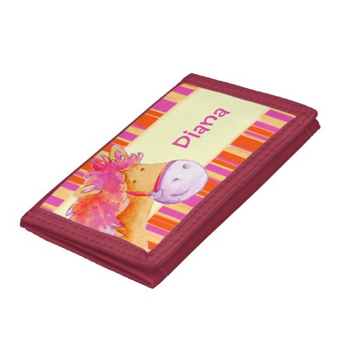 Kids Pink and yellow pony horse add your name Tri_fold Wallet