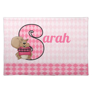 Kids Pink Argyle Monogram S with Name Placemat