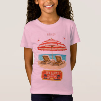 kids pink beach and sunsets t-shirts