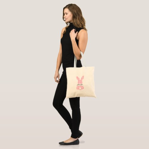 Kids Pink Bunny Easter Personalized Tote Bag