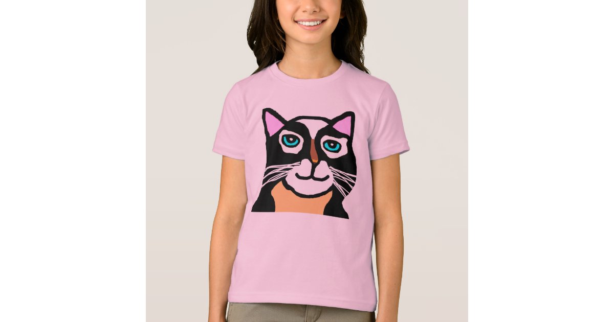Kids Pink Cat Cartoon T-shirt | Zazzle