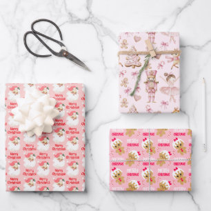 Kids Pink Christmas Wrapping Paper Sheet Set of 3