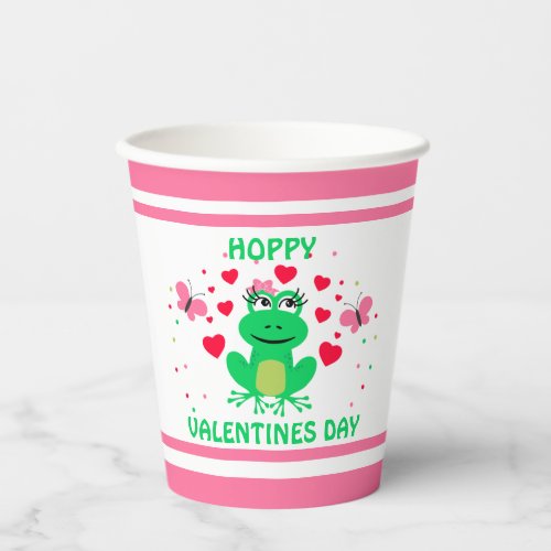 Kids Pink Frog Hoppy Valentines Day Paper Cups