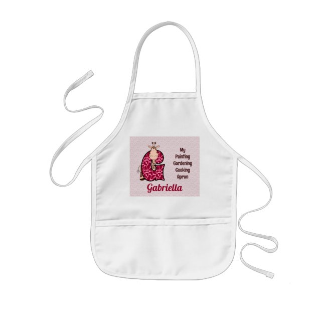 Kid's Pink Giraffe Monogrammed Letter G Name Kids' Apron (Front)