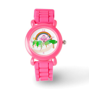 Kids Pink Glitter Strap Cute Fairy Rainbow Watch