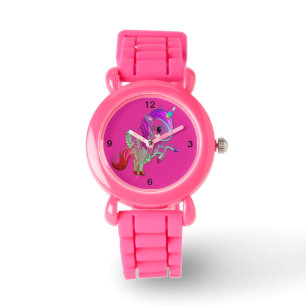 Kids Pink Glitter Strap Cute Winged Unicorn Watch