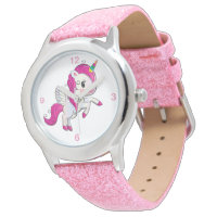 Kids Pink Glitter Strap Cute Winged Unicorn Watch