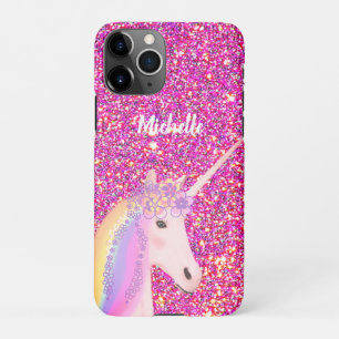 Kids Pink Glitter Unicorn Personalized iPhone 11Pro Case