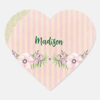 Kids Pink Heart Name Stickers
