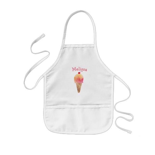 Kids Pink Ice Cream Personalized Monogram Kids' Apron (Front)