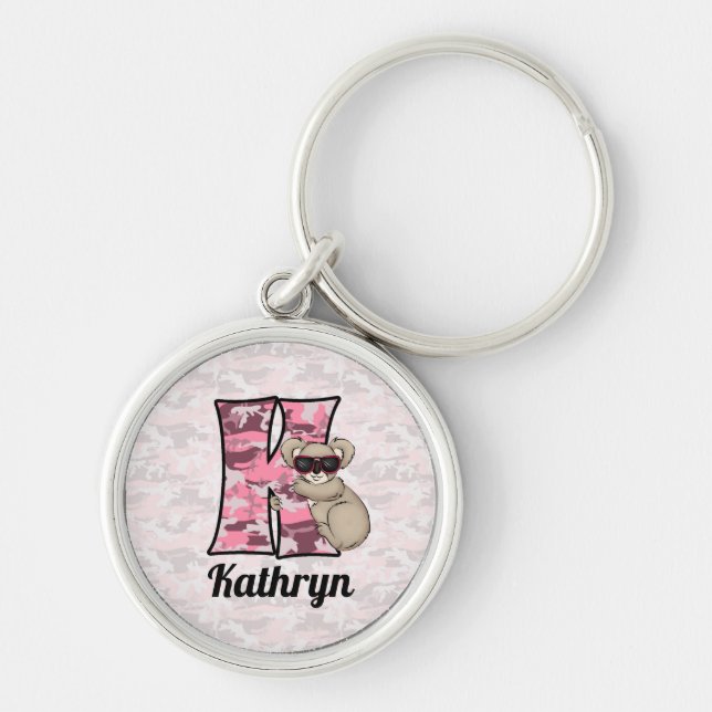 Kid's Pink Koala Letter K for Girls Keychain (Front)