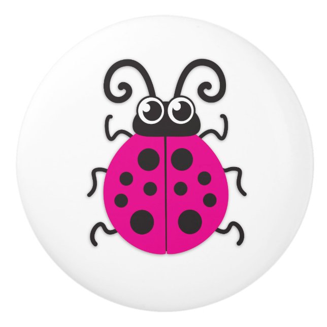Kids pink ladybug ladybird insect graphic doorknob ceramic knob (Front)