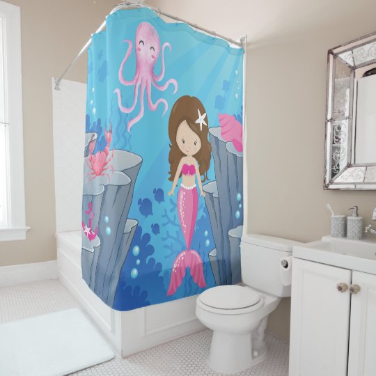 Kids Pink Mermaid Under The Sea Shower Curtain