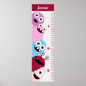 Kids Pink Monster Growth Chart by cranberrydesign at Zazzle