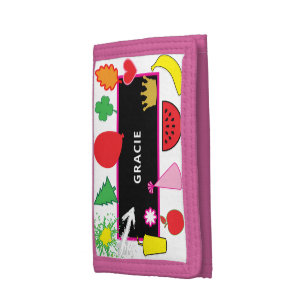 Kids Pink Party Hat Black Chalkboard Name Trifold Wallet