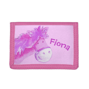 Kids Pink pony /horse add your name Trifold Wallet