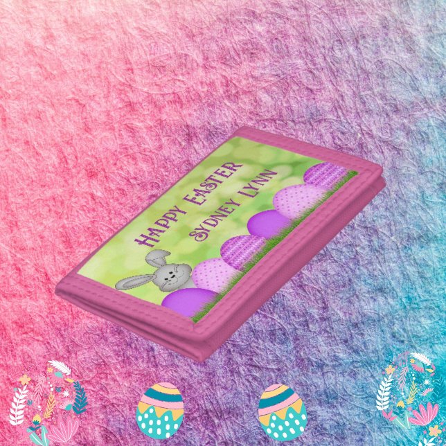 Kids Pink-Purple Bunny Eggs Basket Gift Trifold Wallet (Creator Uploaded)