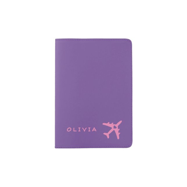 Kids Pink Purple Personalized Passport Holder (Front)