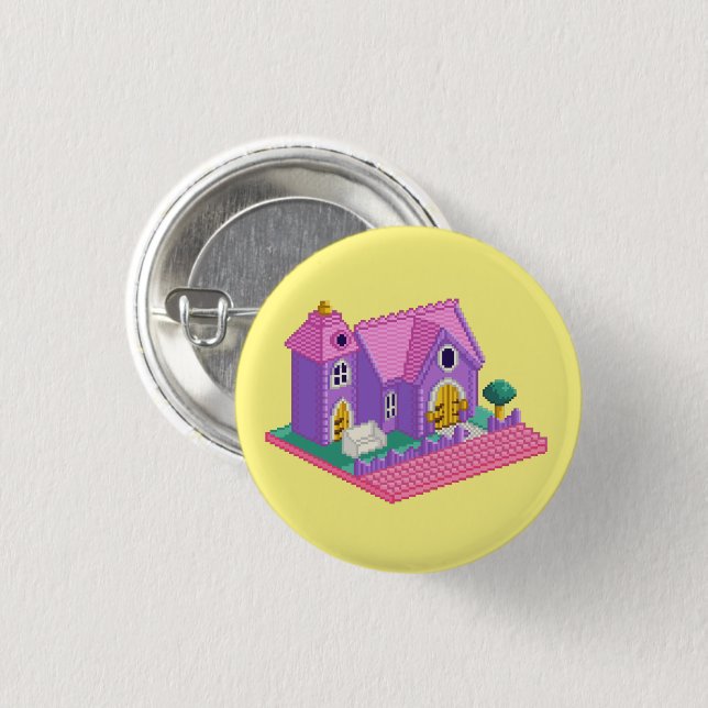 Kids Pink Purple Pixel Art 90s Toy Church Sticker Button (Front & Back)