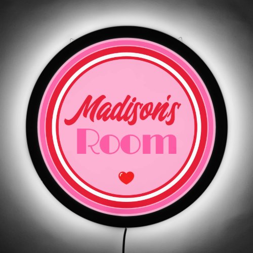 Kids Pink Retro Personalized Bedroom LED Sign