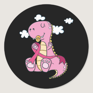 Kids Pink Ribbon T Rex Dinosaur Breast Cancer Awar Classic Round Sticker