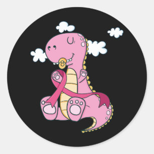 Kids Pink Ribbon T Rex Dinosaur Breast Cancer Awar Classic Round Sticker