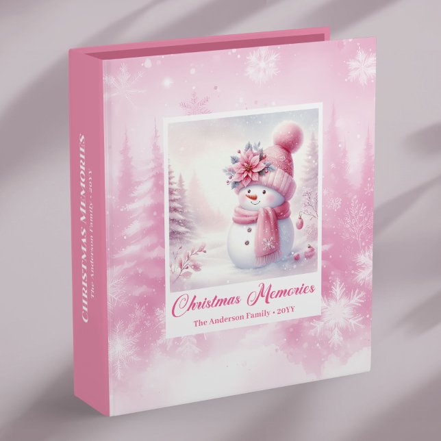 Kids Pink Snowman Christmas Album Gift Winter   3 Ring Binder (Kids Pink Snowman Christmas Album Gift Winter Memories)