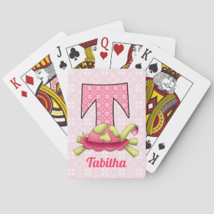 Kid's Pink Turtle Monogram Letter T and Name Poker Cards