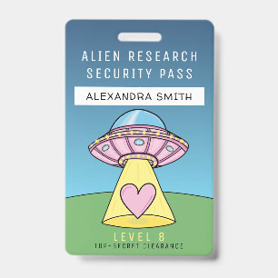 Kids Pink UFO Party Alien Research Security Pass Badge