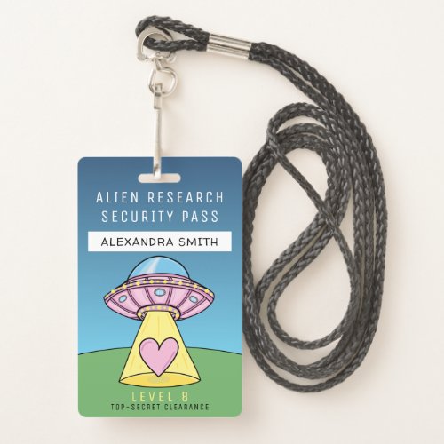 Kids Pink UFO Party Alien Research Security Pass Badge