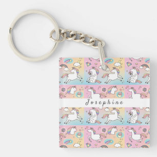 Kids Pink Unicorn Monogram Rainbow Star Keychain