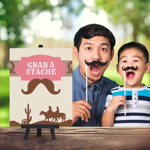 Kids Pink Western Grab a stache Party Favor Sign