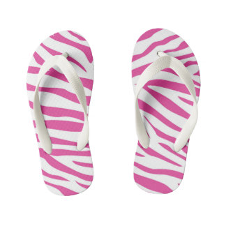 Kids Pink Zebra Stripe Flip Flops