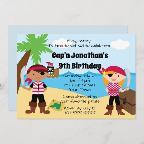 Kids Pirate Birthday Party Invitation