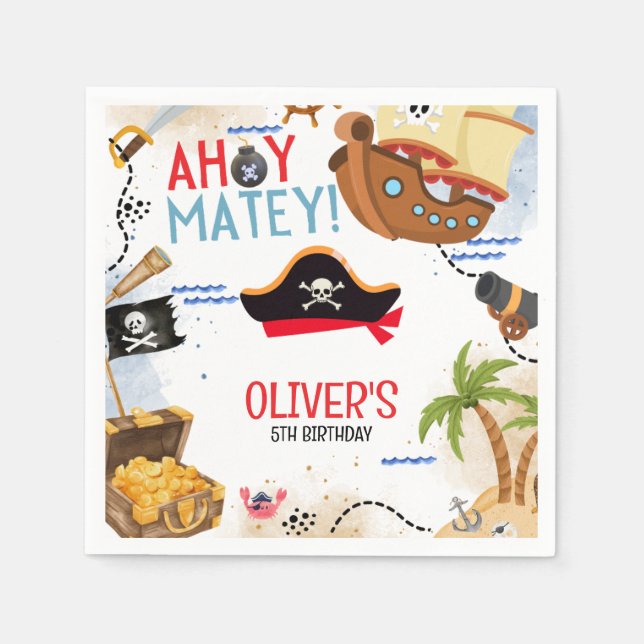 Kids Pirate Party | Ahoy Matey Pirate Birthday  Napkins (Front)