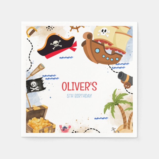 Kids Pirate Party | Ahoy Matey Pirate Birthday  Napkins (Front)
