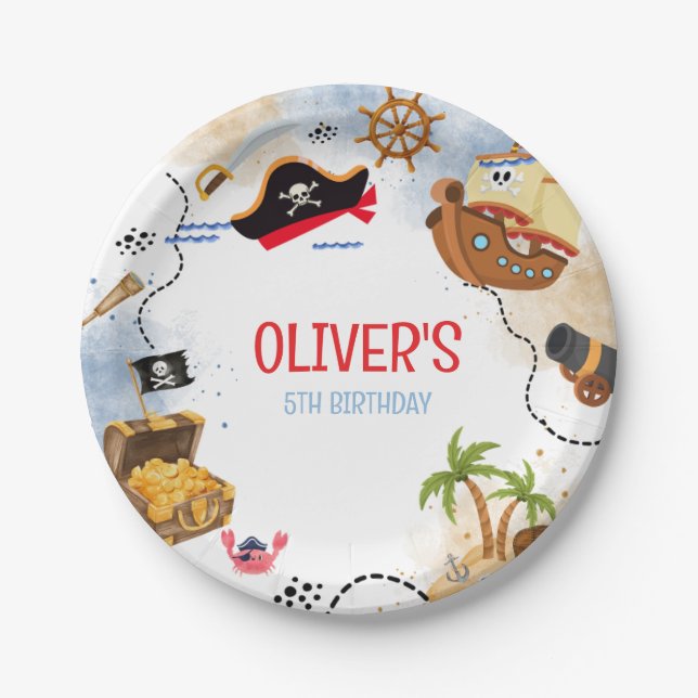 Kids Pirate Party | Ahoy Matey Pirate Birthday  Paper Plates (Front)