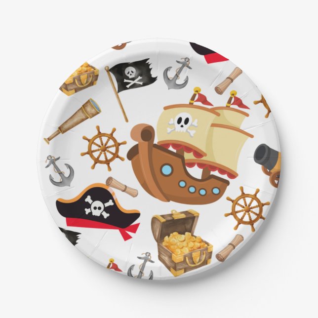Kids Pirate Party | Ahoy Matey Pirate Birthday  Paper Plates (Front)