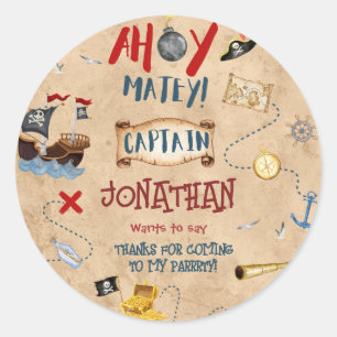 Kids pirate party birthday thank you classic round sticker