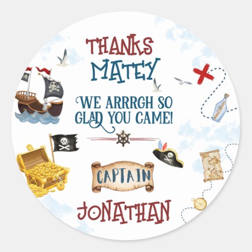 Kids pirate party birthday thank you Favor Classic Round Sticker