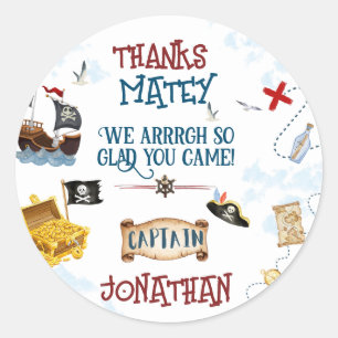 Kids pirate party birthday thank you Favor Classic Round Sticker