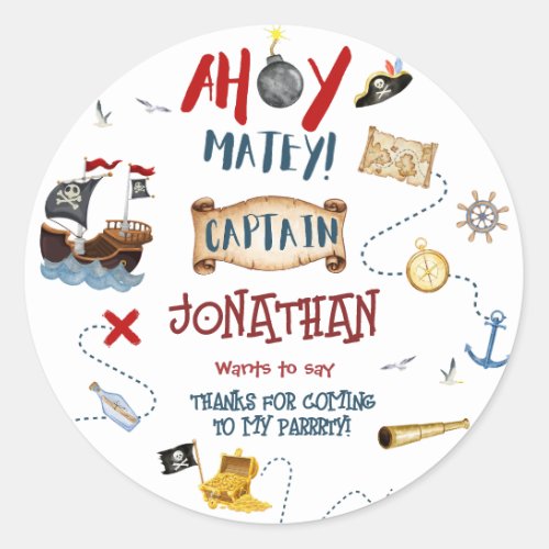 Kids pirate party birthday thank you Favor Classic Round Sticker