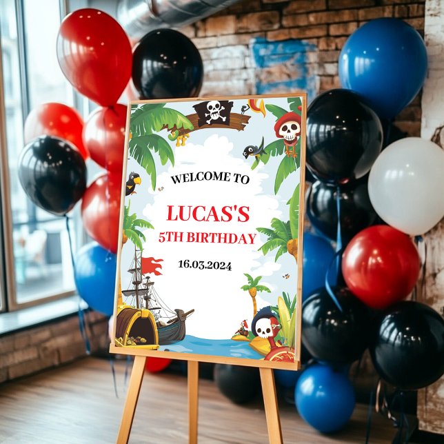 Kids Pirate Ship Ahoy Matey Birthday Welcome Poster (Creator Uploaded)