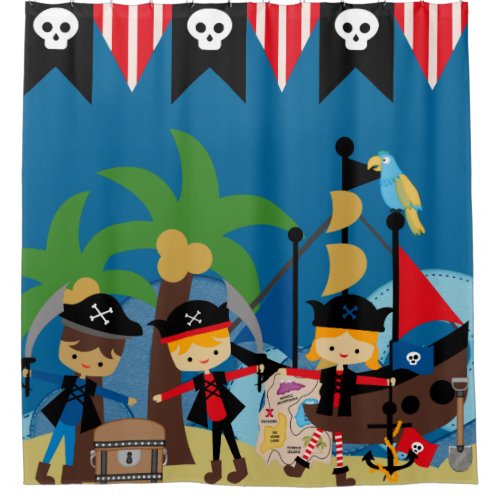 Kids Pirate Ship and Pirates Shower Curtain