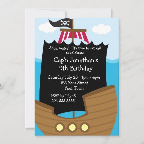Kids Pirate Ship Birthday Party Personalized Invitations