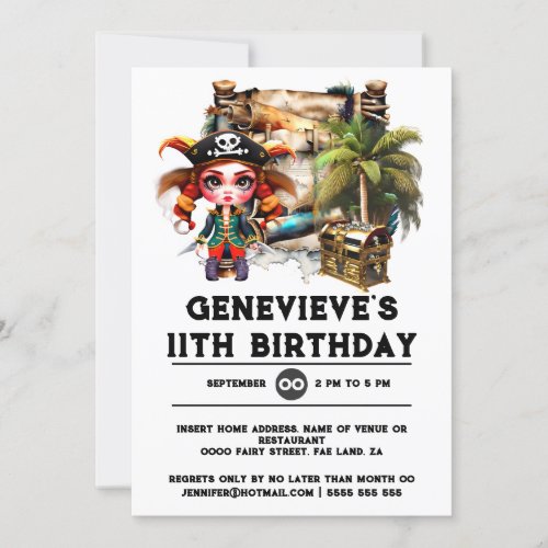 Kids pirate theme birthday treasure chest girls invitation