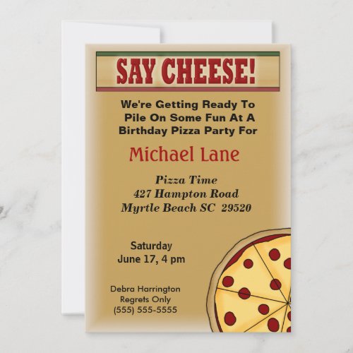 Kids Pizza  Birthday Invitation