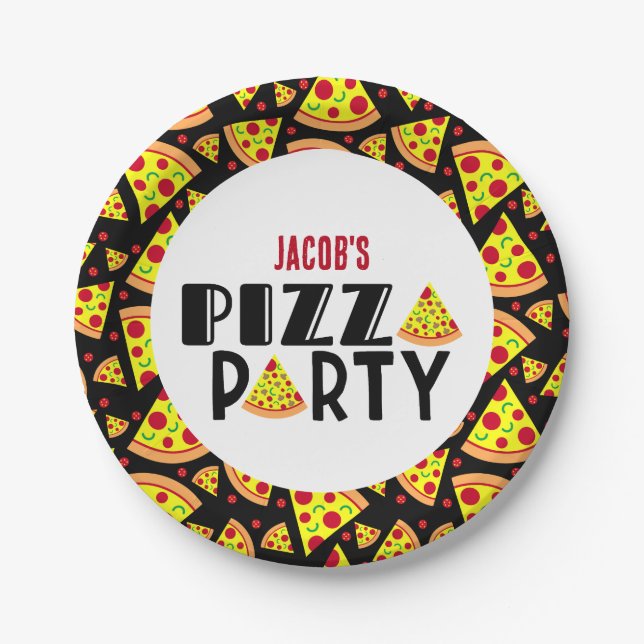 Kids Pizza Birthday Party Custom Name Paper Plates (Front)