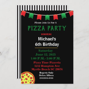 Kids Pizza Birthday Party Invitation